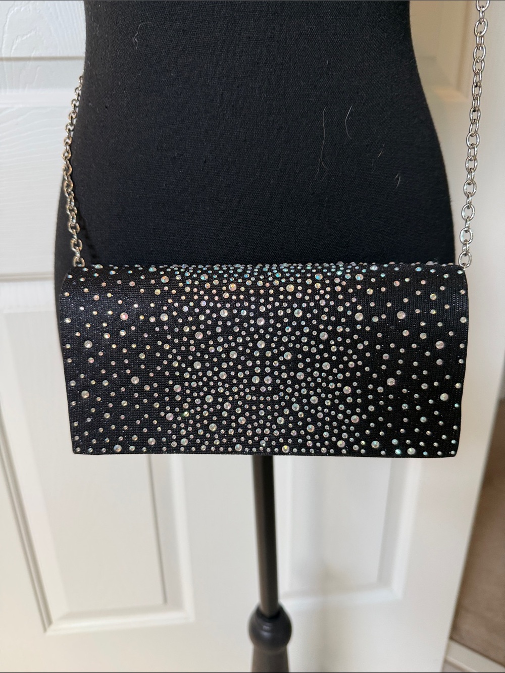 Jessica McClintock Black Rhinestone Evening Clutch Crossbody Bag
